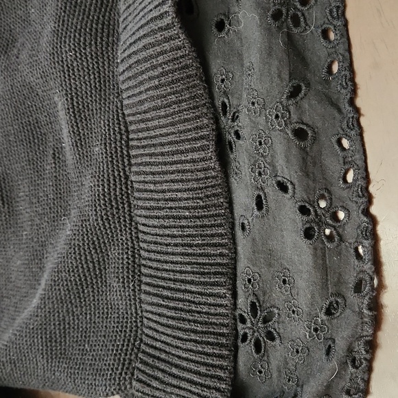 Loft Black Sweater with Eyelet Lace Hem - Size Medium - Picture 9 of 9